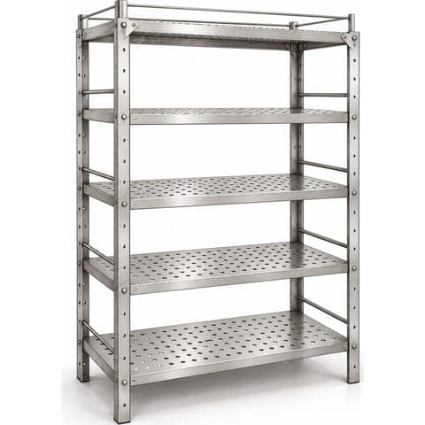 Rack with perforated shelves made by Neelansh Equipments & Machines, Pune